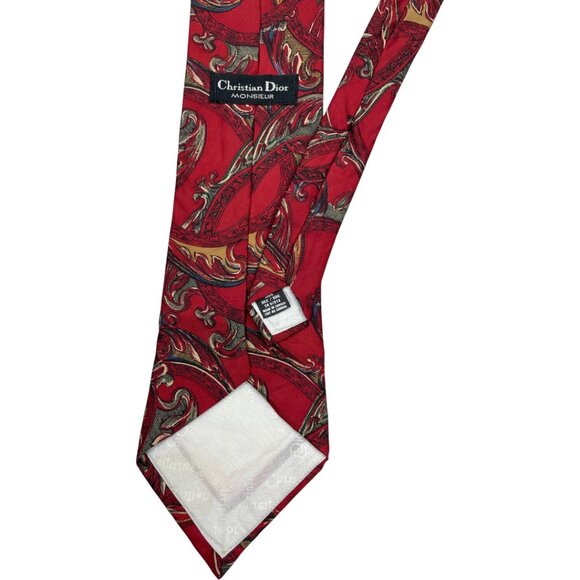 Christian Dior Silk Tie Red Burgundy Paisley Vintage - Picture 5 of 8